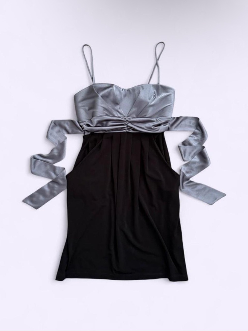 Y2K Sweet Storm Two Tone Mini Dress Babydoll Pleated Skirt Back Tie 2000s
